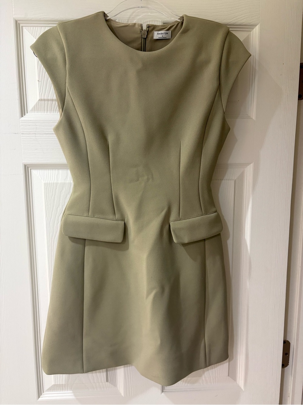 Aritzia Babaton Light Sage Tailored Cap-Sleeve Sheath Dress